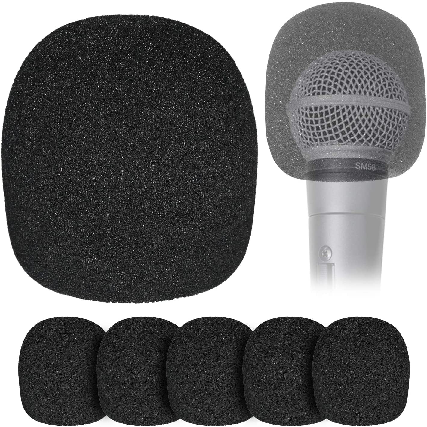 Moukey Microphone Mic Covers Foam Handheld Mic Windscreen Black Pack of 6 