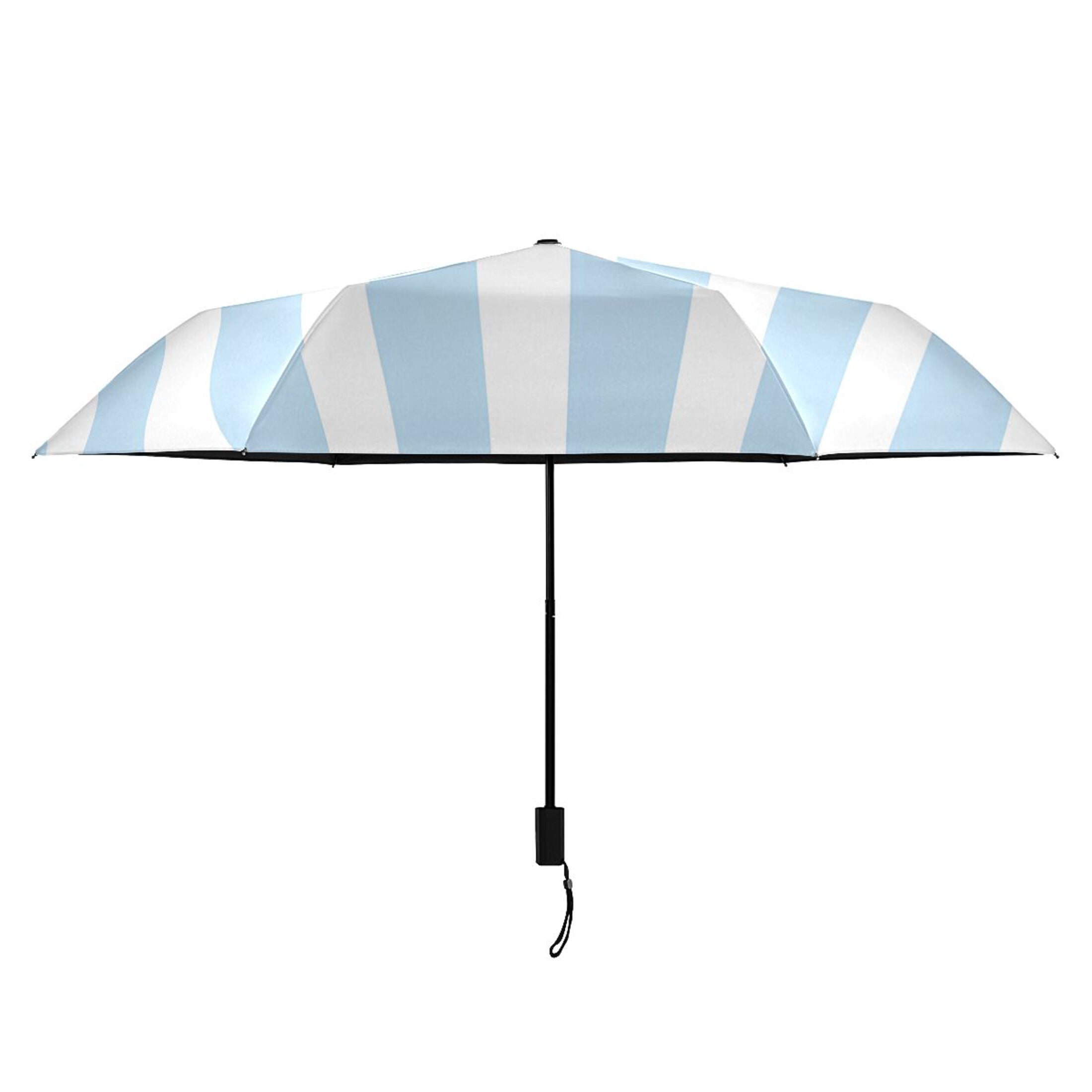 Light Blue and White Stripes Compact Sun Umbrella Windproof Travel Umbrellas for Rain Strong Portable UV Protection