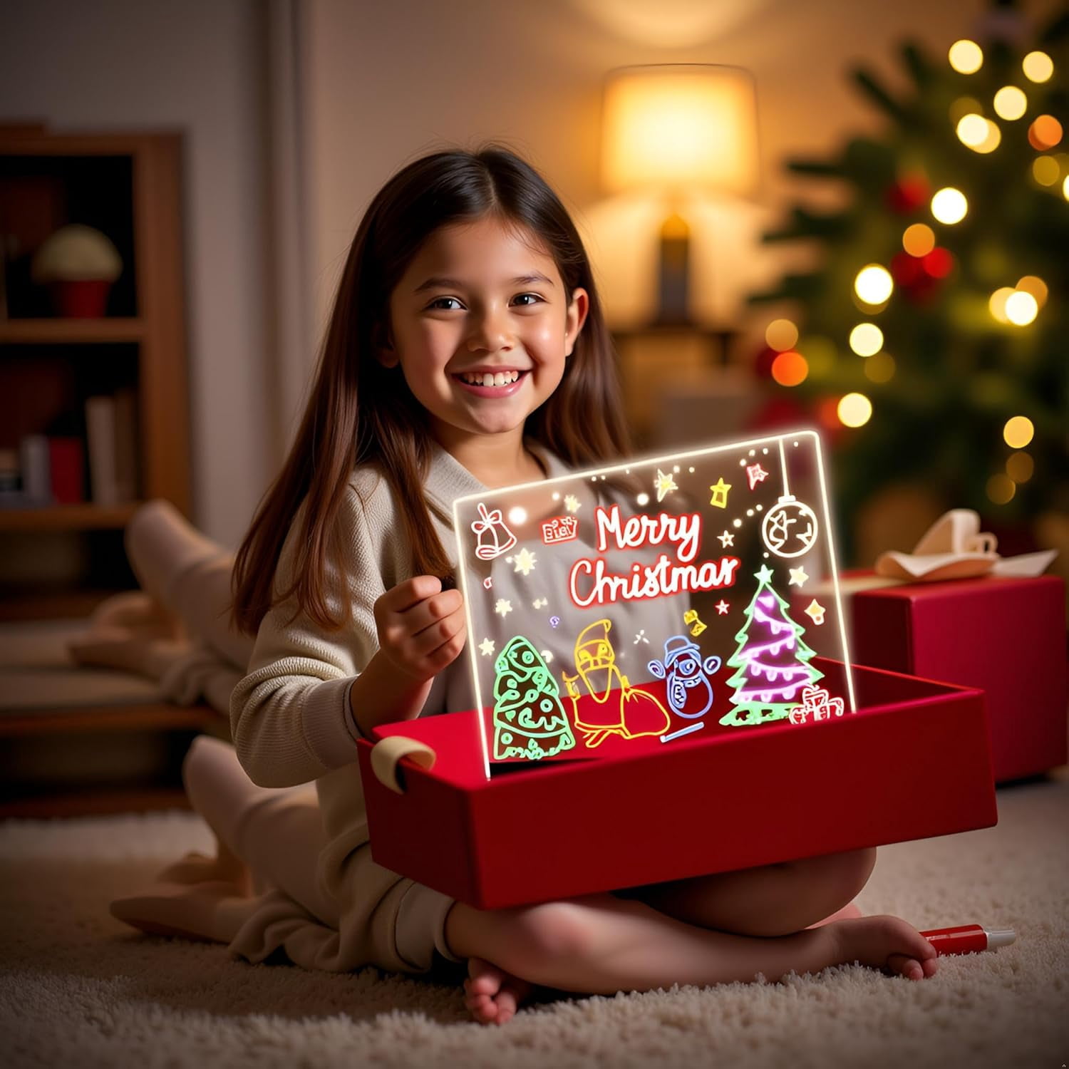 LED Note Board with Colors, 11.8"X7.8" Led Drawing Board for Kids with Stand and 7 Markers, as Night Light for Room/Store/Office Ideal Gift for Festival Decoration