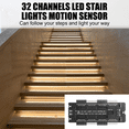 thumbnail image 3 of For Stairs Flexible Strip Indoor LED Motion Sensor 32 Channels Adjustable Brightness DC 12V 24V Stair Light Controller,1 x LED Controller 2 x Sensors 2 x Output Cables,Black, 3 of 8