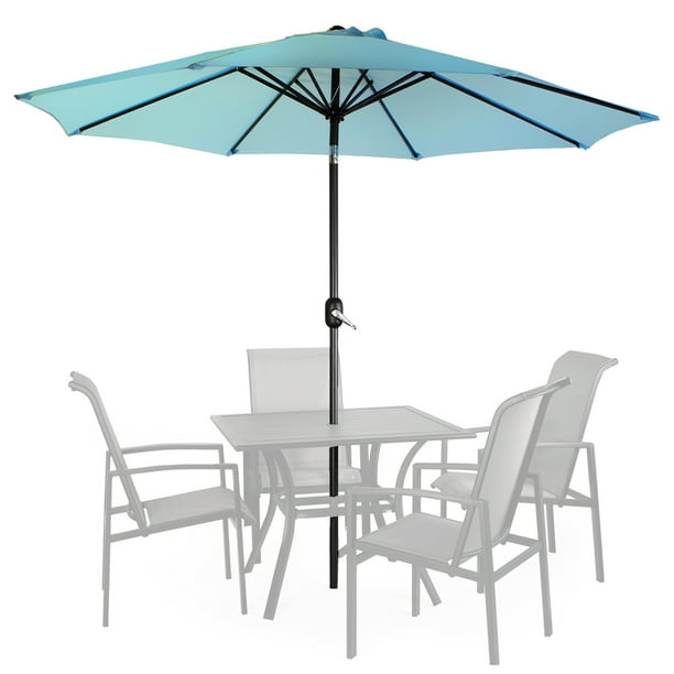 9 Patio Umbrella Round Sunshade Outdoor Canopy Tilt And Crank Blue Walmart Com Walmart Com