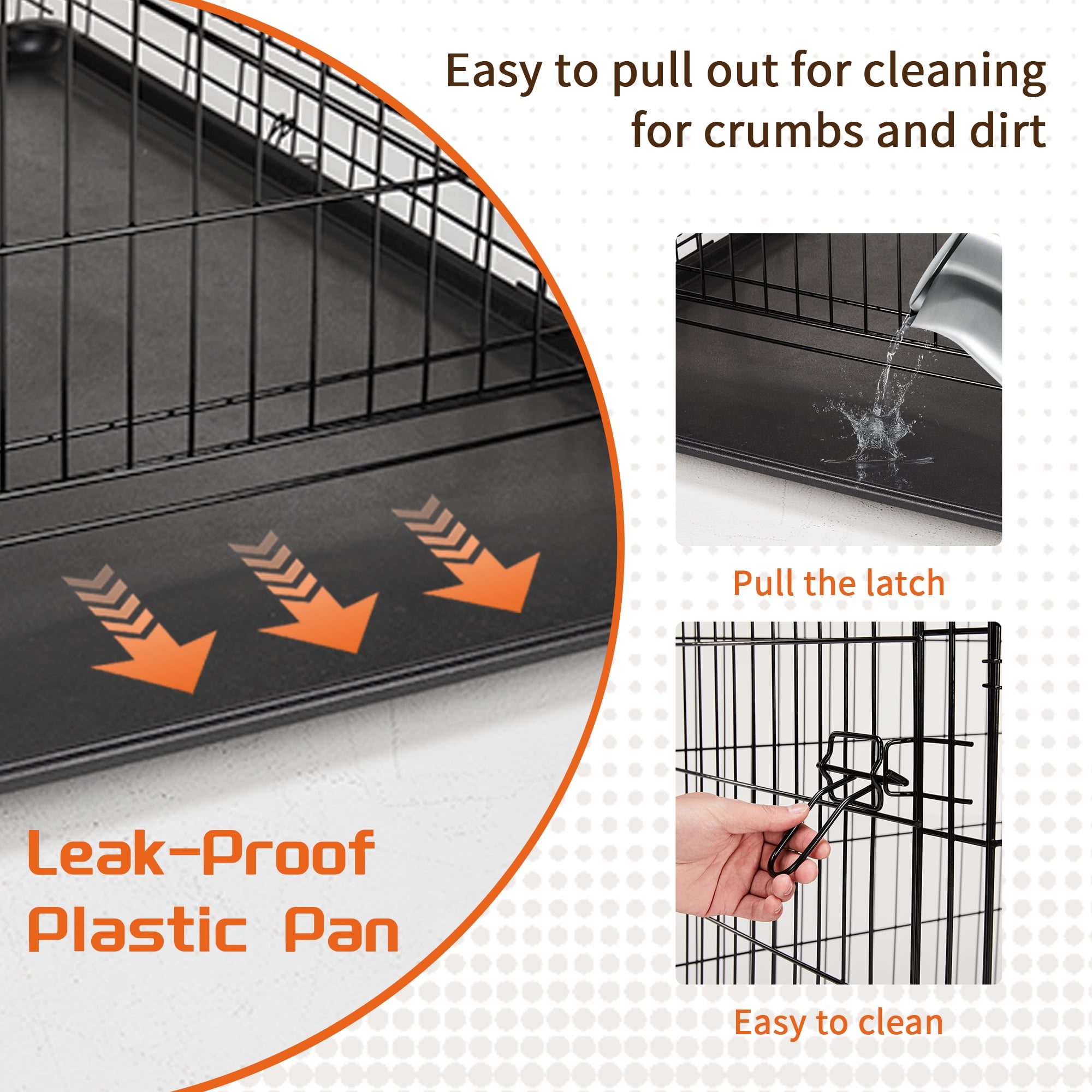 Elevon Foldable Double Door Dog Crate with Leak-Proof Tray, 24-Inch