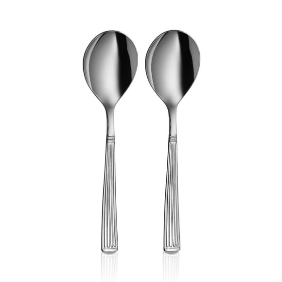 Stainless Steel New Stribes Serving Spoon Set Of 2 Pieces, Silver | Dishwasher Safe