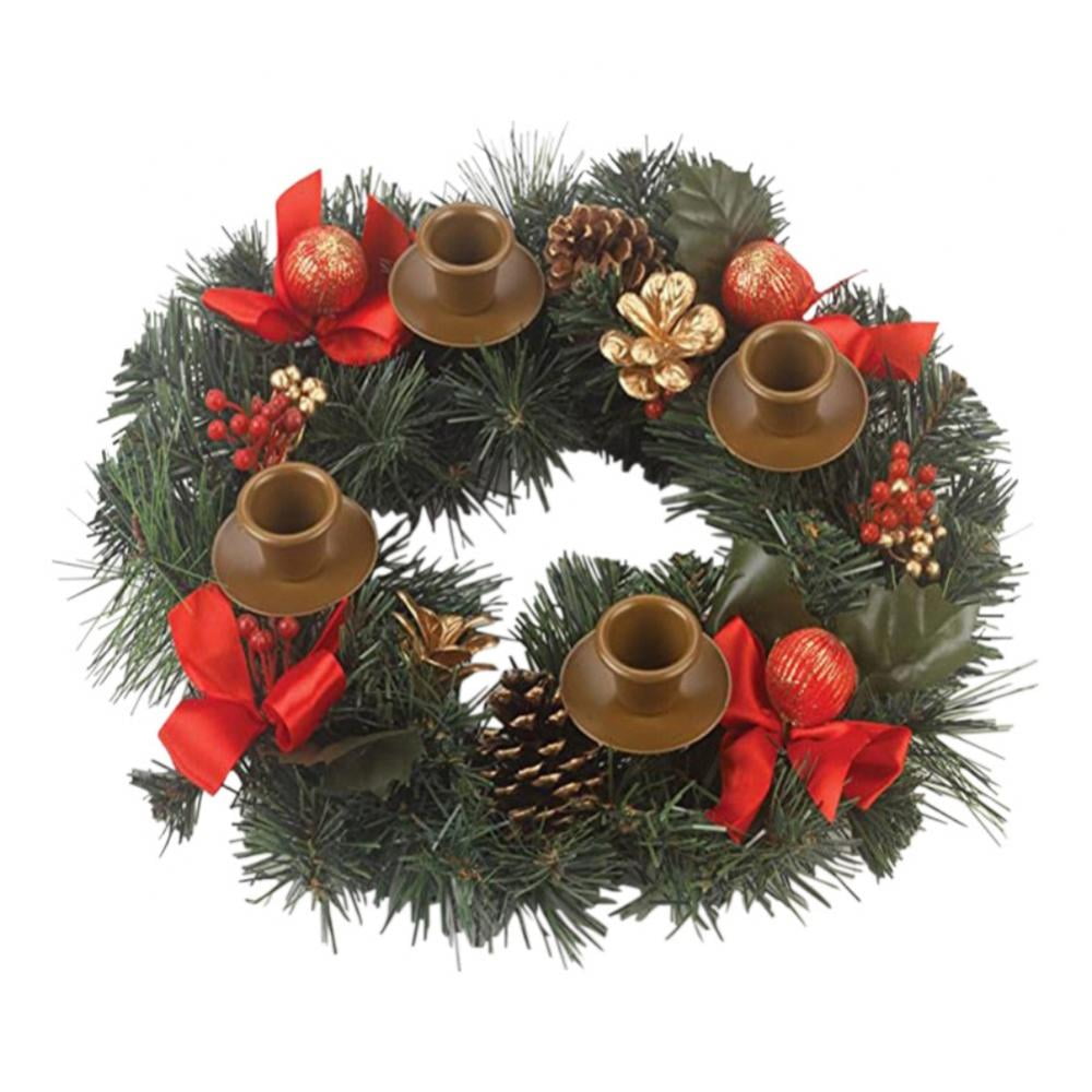 14inch Christmas Advent Wreath Ring Candle Holder, Red Ribbon and Pine Cones, Advent Calendar