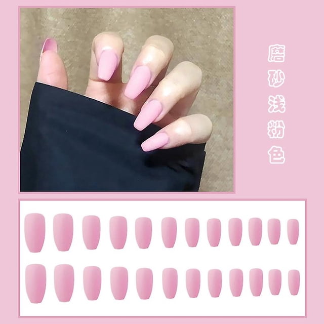 Uñas postizas HUOGUO, rosa claro mate, de larga duración