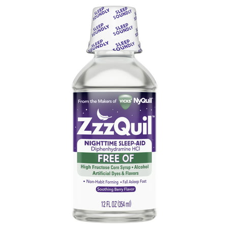 Vicks ZzzQuil Nighttime Sleep Aid Liquid, FREE OF Alcohol & Artificial Dyes, Soothing Berry Flavor, 12 Fl