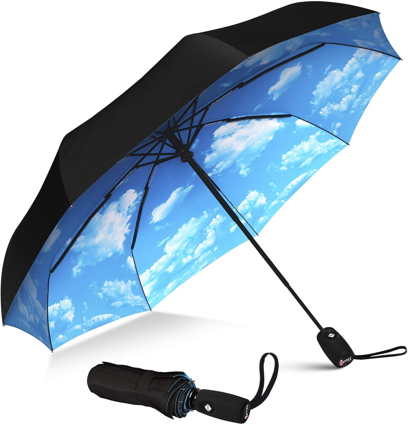 Small Folding Backpack Umbrella for Rain Compact Strong and Portable Light Men and Women Automatic Repel Umbrella Windproof Travel Umbrella Wind Resistant