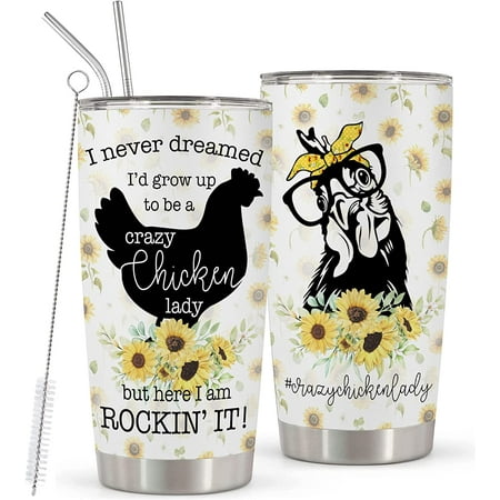 

Crazy Chicken Lady Gifts - Stainless Steel Chicken Sunflower Tumbler Cup 20oz for Chicken Owners - Chicken Travel Mug for Mom Women Wife - Birthday Gifts for Chicken Lovers
