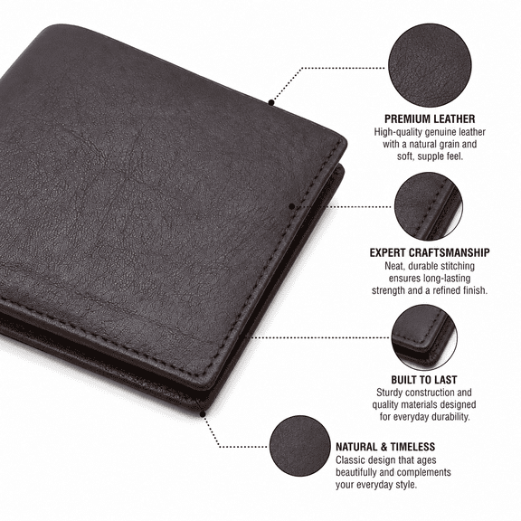 Men's Genuine Leather Wallet | Slim Bi-Fold Wallet with Multiple Card Slots & Cash Compartment | Durable Everyday Wallet for Men|W8-Brown
