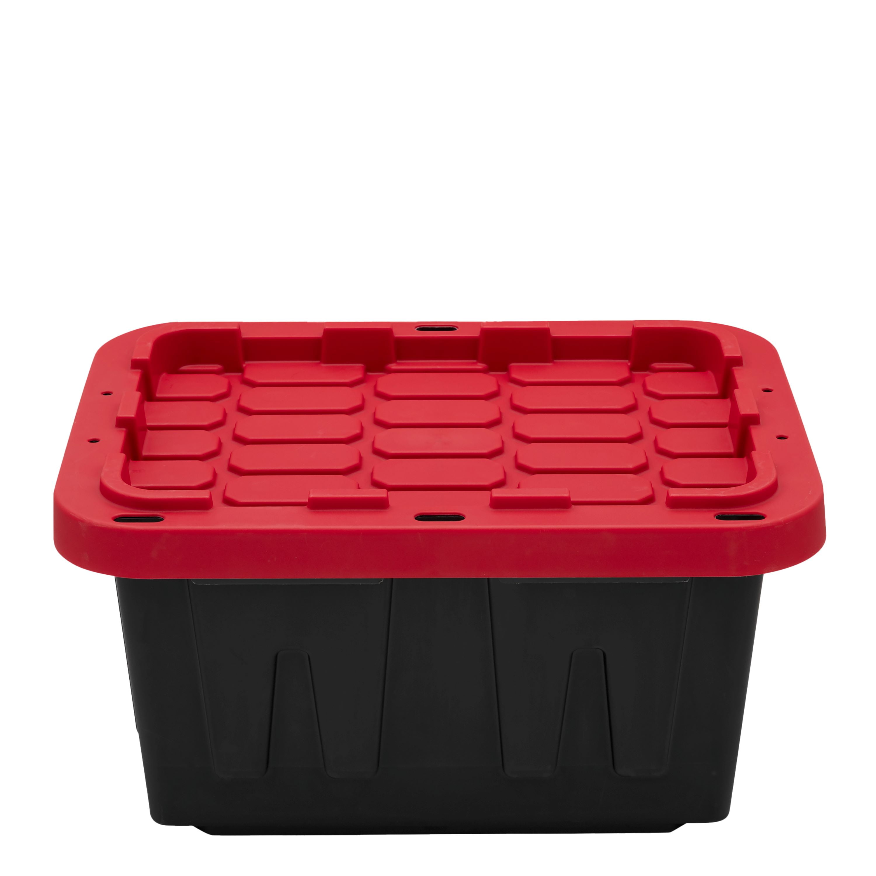 (Pack of 4) Hyper Tough 5 Gallon Small Storage Bin with Snap Lid, Black and Red, Heavy Duty Plastic Storage Container