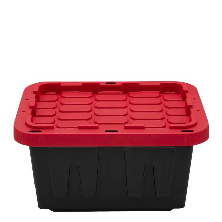 Stacker Box Red 37L Black And Red Tuff Stackable Storage Box With Lid And Carry Handles ...