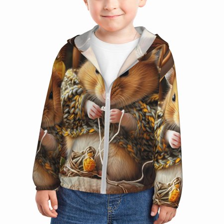 

Ocsxa Modern Floral Guinea Pig Print Kids Active Zipper Sun Protection Jacket Boys Girls Hooded Cooling Shirt-2 Years