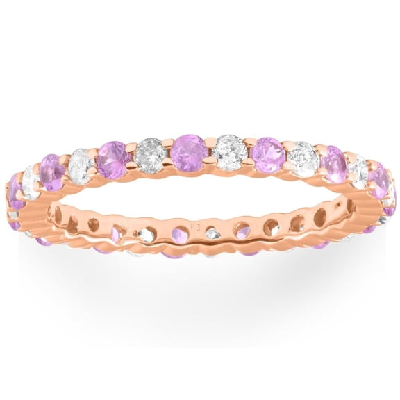 Pompeii 1 cttw Pink Sapphire & Diamond Wedding Eternity Ring 10k Rose Gold (G/H,I1-I2)