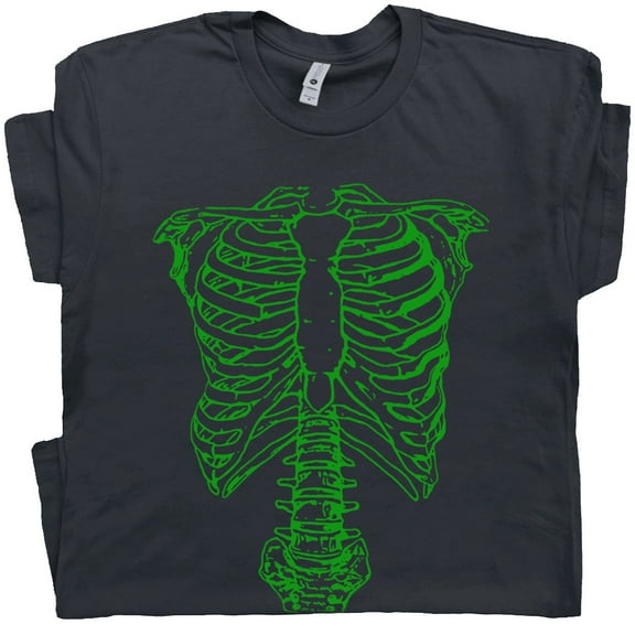 Green Skeleton T Shirt Spinal Tap Shirt Cool Vintage Halloween Tee for Men Women Funky Skull Graphic Bones Tee Ribs Medical Theme