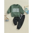 thumbnail image 2 of Wassery Toddler Boy Fall Clothes Outfits 6M 12M 18M 24M 3T Infant Boys Long Sleeve Letter Print Pullover + Pocket Pants Set 2Pcs Baby Boys Autumn Clothing, 2 of 9