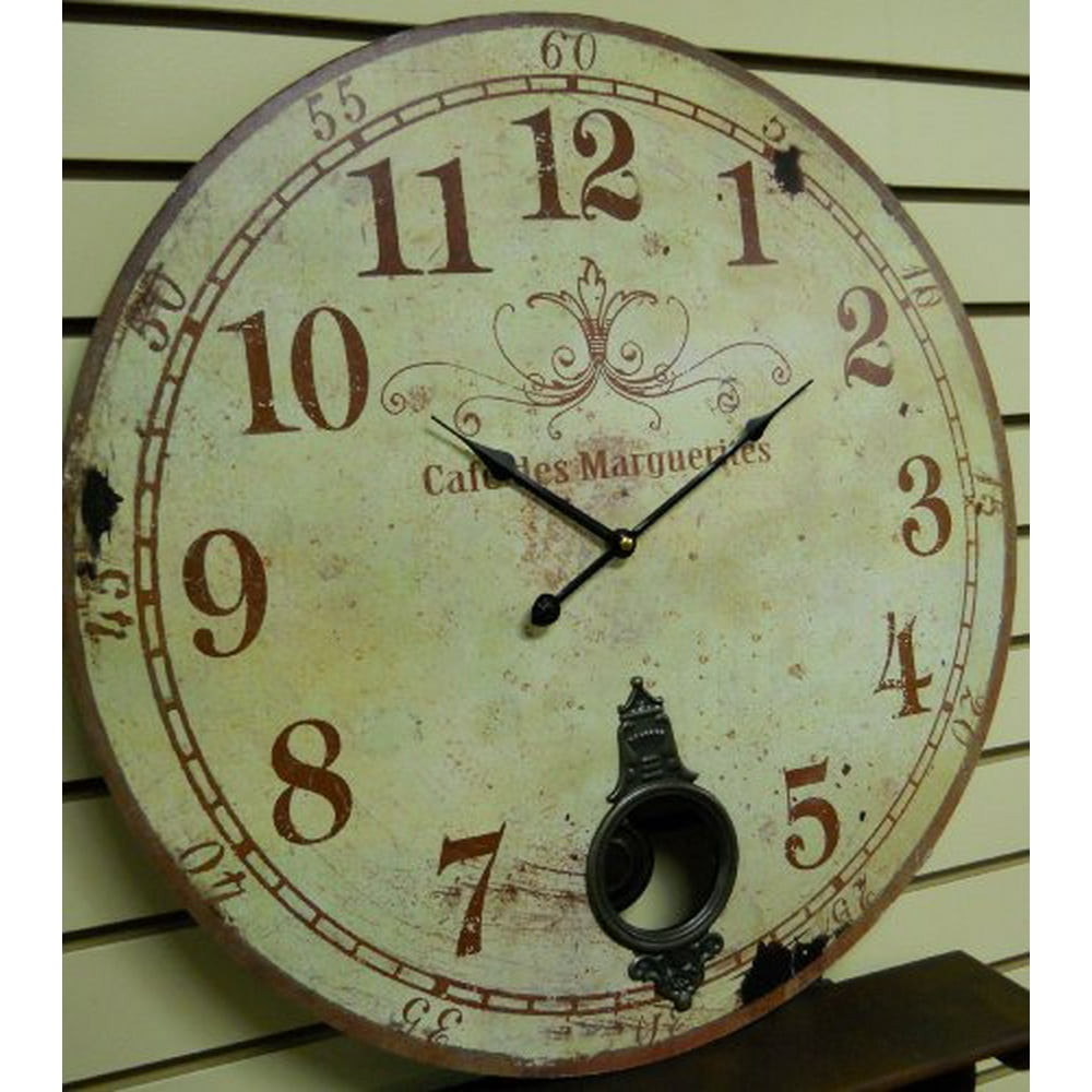 Large 23" Wall Clock with Pendulum Antique French Provincial Style