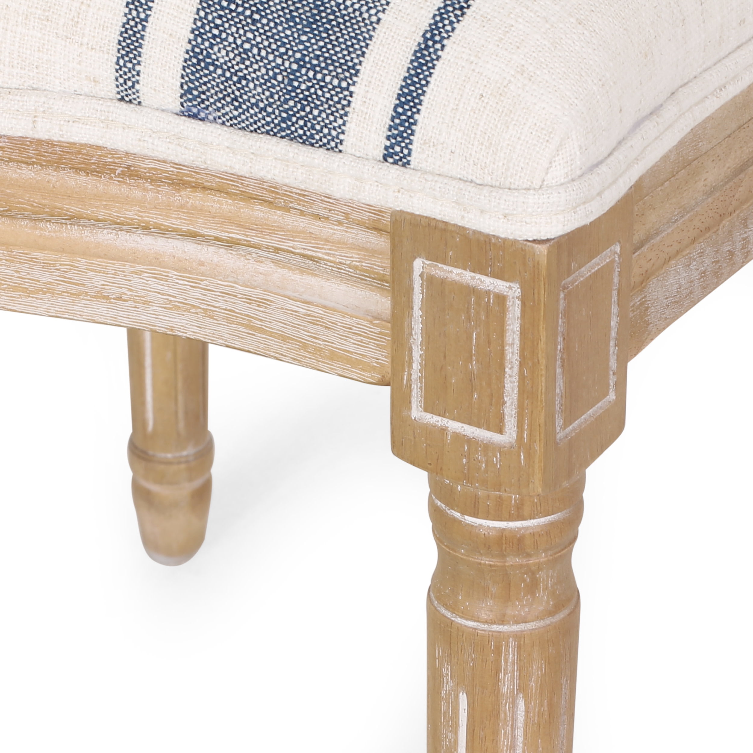 Noble House Dored Fabric and Wood 7 Piece Dining Set, Dark Blue Stripe and Natural