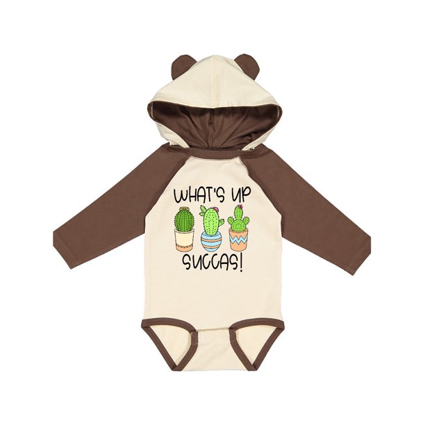 Inktastic Inktastic What S Up Succas Funny Cacti Plants Infant Long Sleeve Bodysuit Unisex Natural Brown W Ears 12 Months Walmart Com Walmart Com