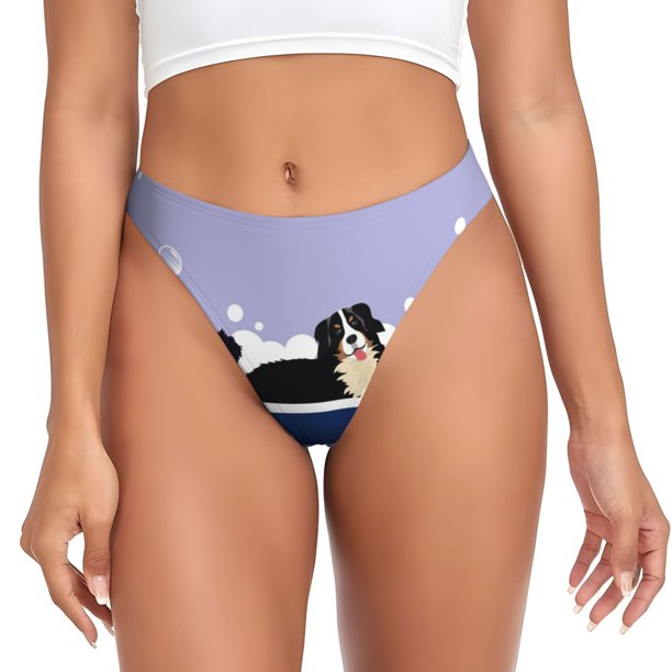 Fotbe Bernese Mountain Dog Sitting Bath Tub Tanga Sin Costuras para Mujer con Estampado – Panties Invisibles, Transpirables y Cómodos para Uso Diario-Medium