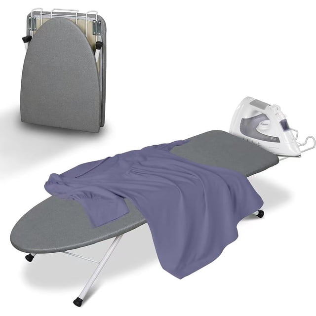 ABENNLY Tabla de Planchar Plegable,Ironing Board con Marco Hierro Funda,Ideal para Usar sobre la Mesa o la Cama,algodón Acolchada Resistente a Las Quemaduras Lavable, Duradera (GrisA)