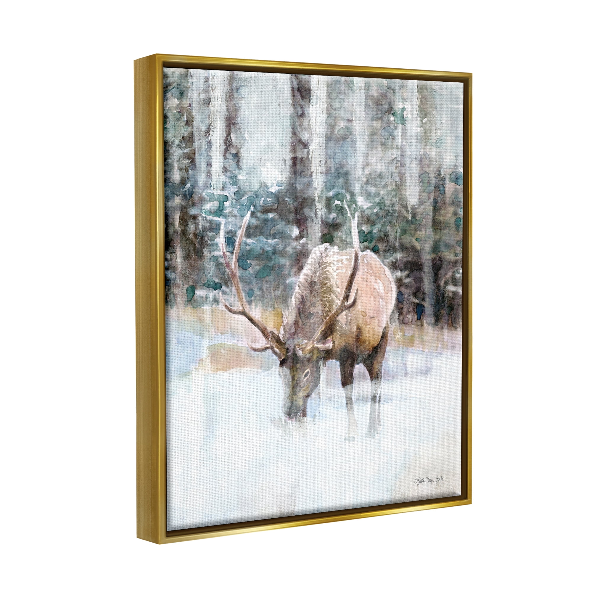 Stupell Industries Elk Abstract Woodland Nature Animals & Insects Painting Gold Floater Framed Art Print Wall Art, 17 x 21