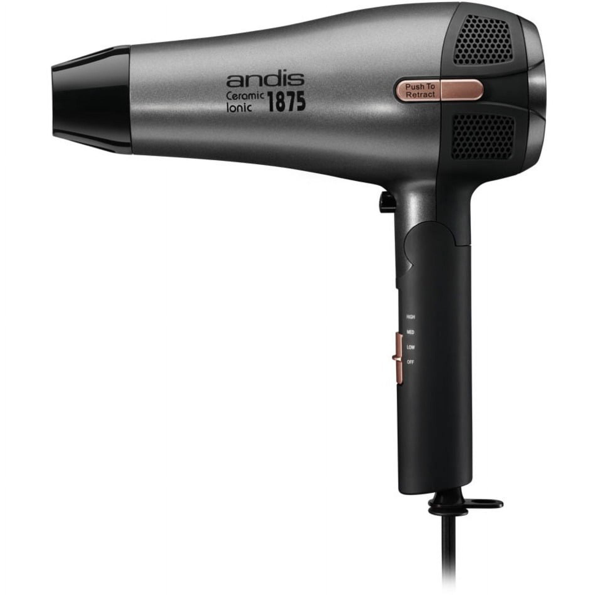 Andis Fold-N-Go 1875 Watt Ceramic Ionic Dryer, Retractable Cord, Black/Silver (80280)