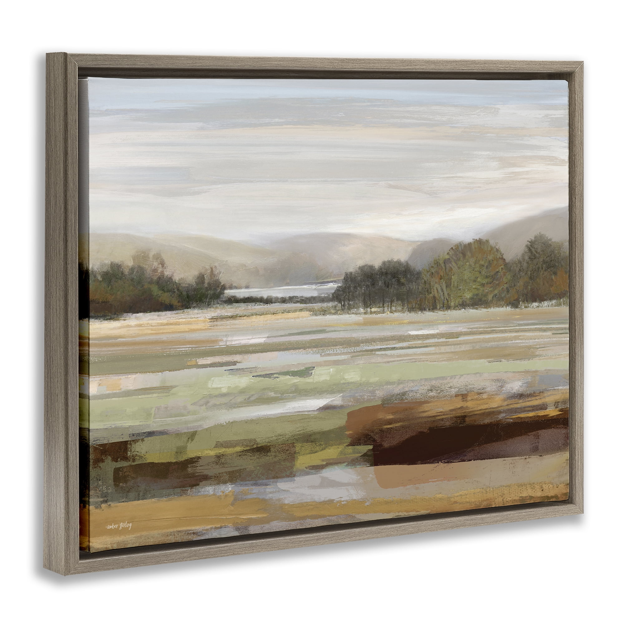 Stupell Industries Idyllic Countryside View Landscape & Nature Painting Brown Floater Framed Canvas Art Print Wall Art, 31 x 25