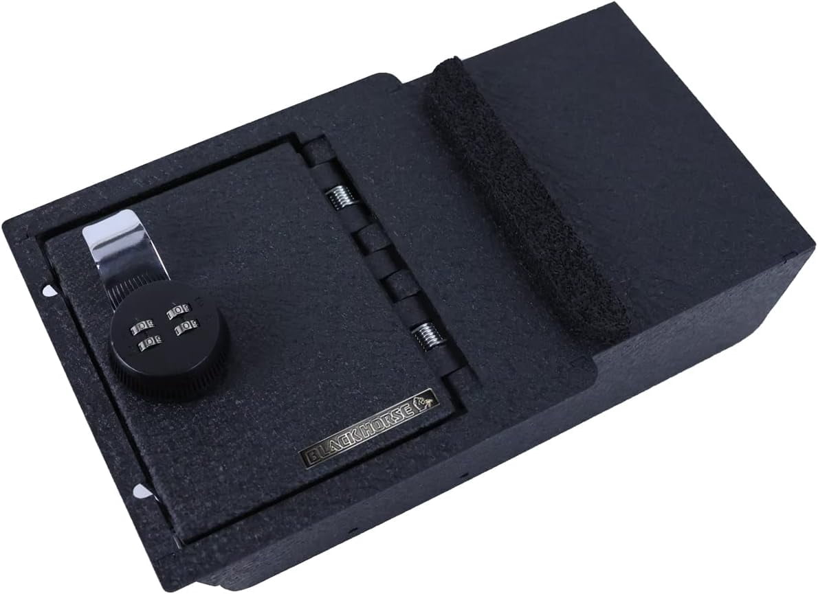 Black Horse Center Console Safe Security Lock Box, Black Gun Box Organizer, with 4 Digit Combination Resettable Lock Compatible with 2021-2023 Tesla Y|2021-2023 Tesla 3-ASTY01