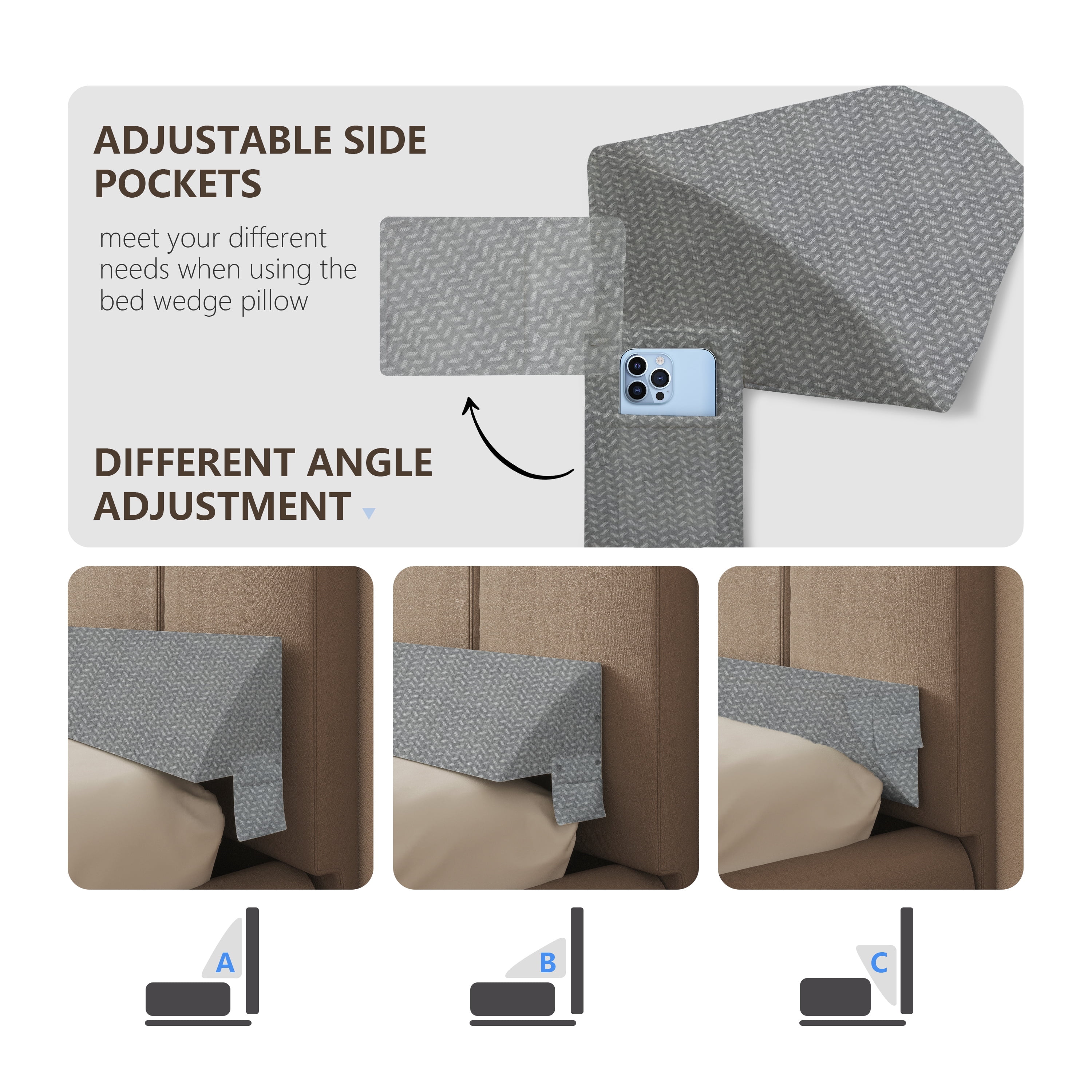 WOWMAX Bed Wedge Pillow for Headboard, Twin Size Wedge Pillow Headboard, Bed Gap Filler for Bed, Triangle Pillow Wedge, Mattress Gap Filler, Fill The Gap Between Your Headboard and Mattress, White