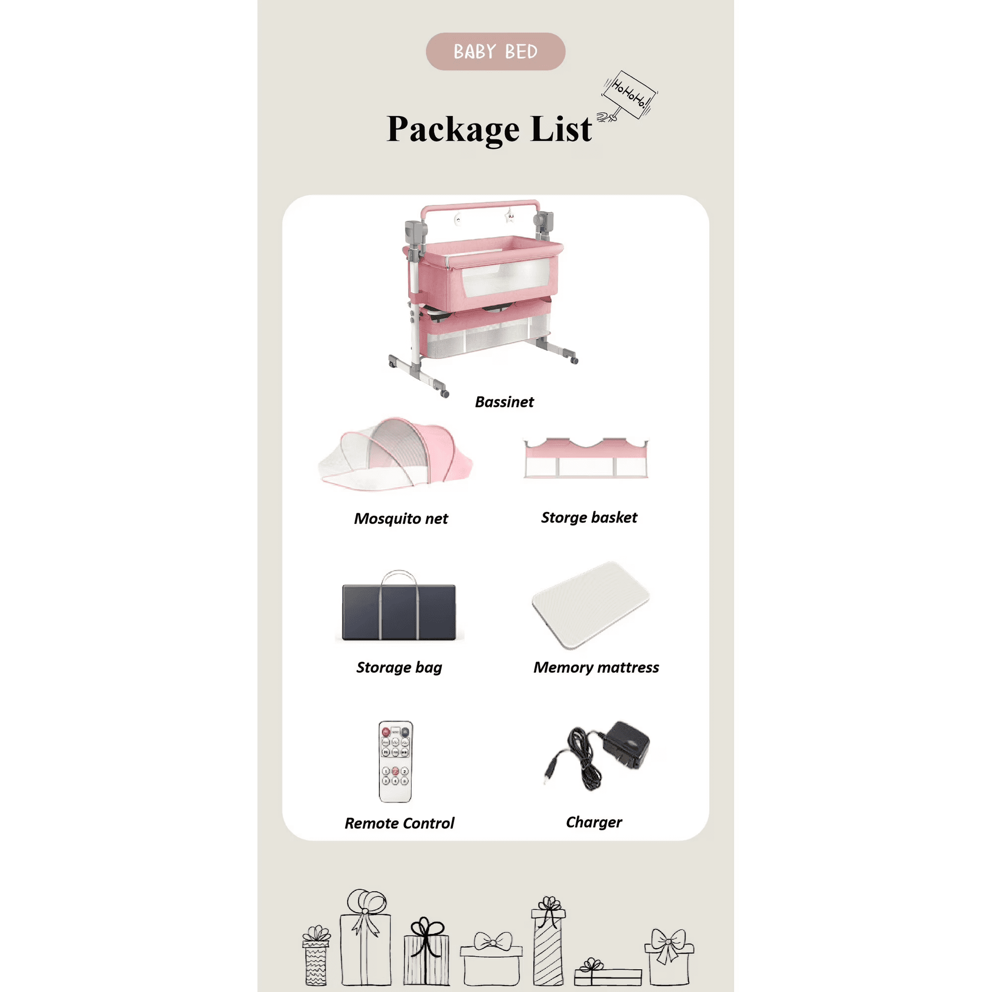 Automatic Electric baby Crib with Bluetooth Music Speaker with Mosquito Net for Newborn,3 in 1 Height Adjustable,Unisex,Pink