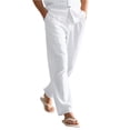 thumbnail image 3 of Lightweight Linen Pants for Men Relaxed Fit Summer Beach Trousers Casual Lounge Bottoms Travel Slacks with Deep Pockets, White 3XL, 3 of 4