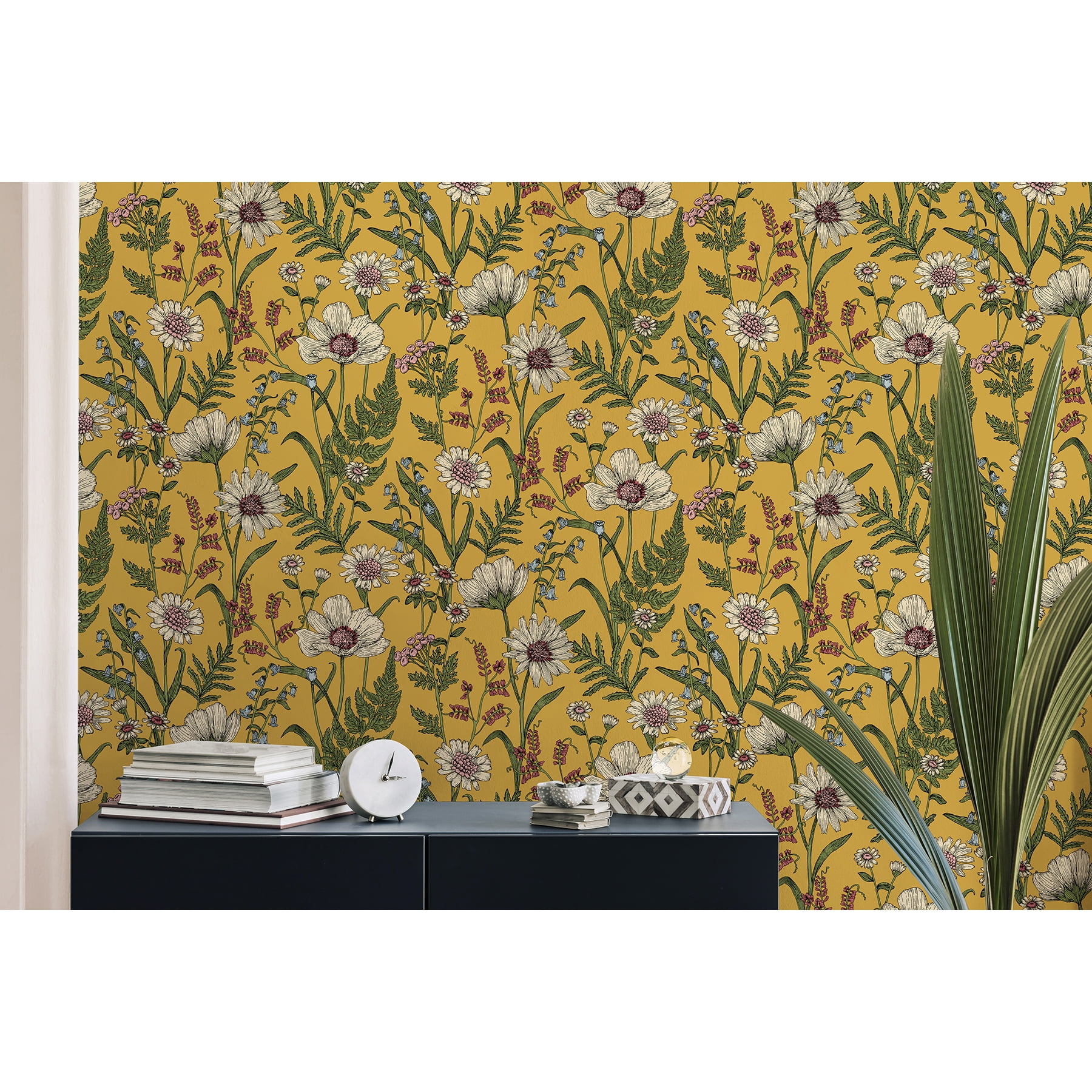 Fine Decor Arden Mustard Wild Meadow Wallpaper, 20.5-in by 33-ft