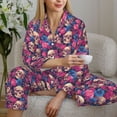 thumbnail image 6 of Daiia Skull rose blue flower for Women's Long-Sleeved Pajama Set – Soft & Comfortable Sleepwear Button-Up Pajamas Cozy Lounge Wear-Small, 6 of 7