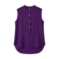 thumbnail image 4 of Women's Cotton Plain Tank Top Summer Comfy High Neck Button Down Blouses Loose Fit Casual Sleeveless Daily Wear Tops Purple, 4 of 9