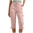 thumbnail image 2 of Cargo Capris for Women with Pockets Solid Color High Waisted Loose Fit Cropped Pants Summer Casual Long Shorts Workwear, 2 of 5