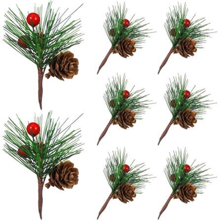 BESTYASH 10Pcs Pine Cone Sticks Decoration with Red Berry for Family Gathering Parties