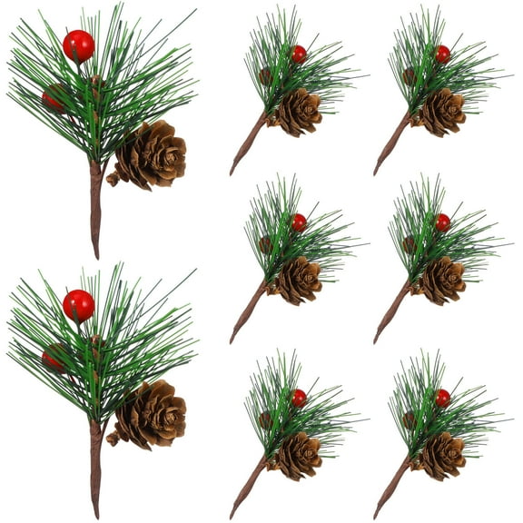 BESTYASH 10Pcs Pine Cone Sticks Decoration with Red Berry for Family Gathering Parties