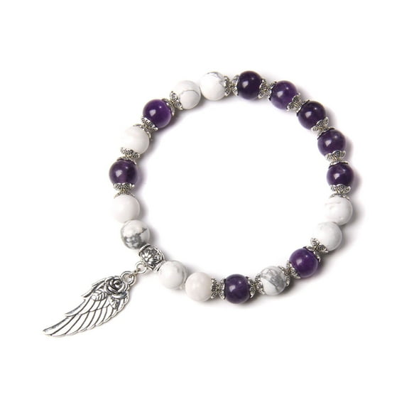 Silver Color Amethyst Angel Wing Bracelet - Tranquiller, Balance, Spiritual awareness