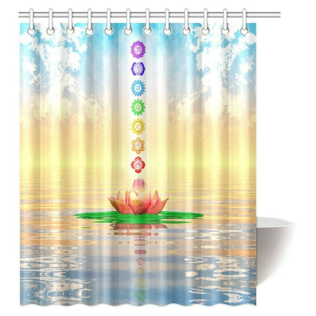 Cortina de Ducha ABPHQTO 150x180 cm Iconos de Chakras en el Cielo de un Nenúfar