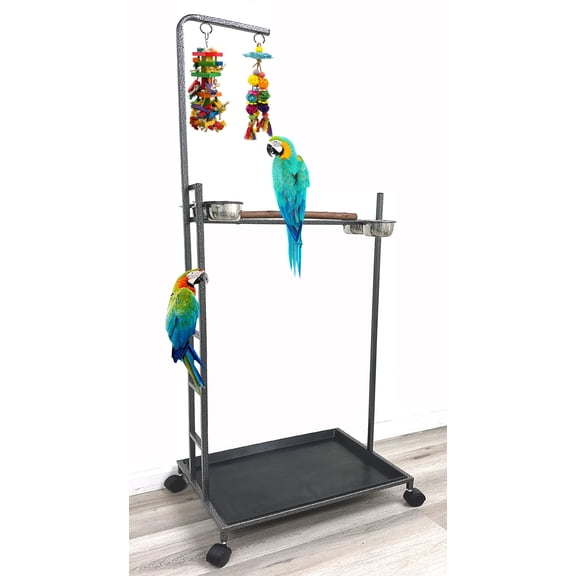 X-Large Deluxe Parrot Stand Bird Play Stand Parrot Playstand Parrot Training Perch Stand with Climbing Ladder Stainless Steel Feeding Bowls Removable Washable Tray