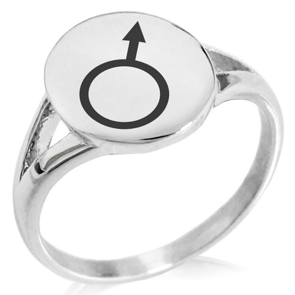Tioneer Stainless Steel Solar System Planetary Mars Minimalist Oval Top Polished Statement Signet Ring