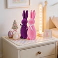 thumbnail image 7 of Flocked Easter Bunny Decor, 13.78in Rabbit Figurine with Bow Tie, Spring Shelf & Desk Ornament for Home (Pink), 7 of 7