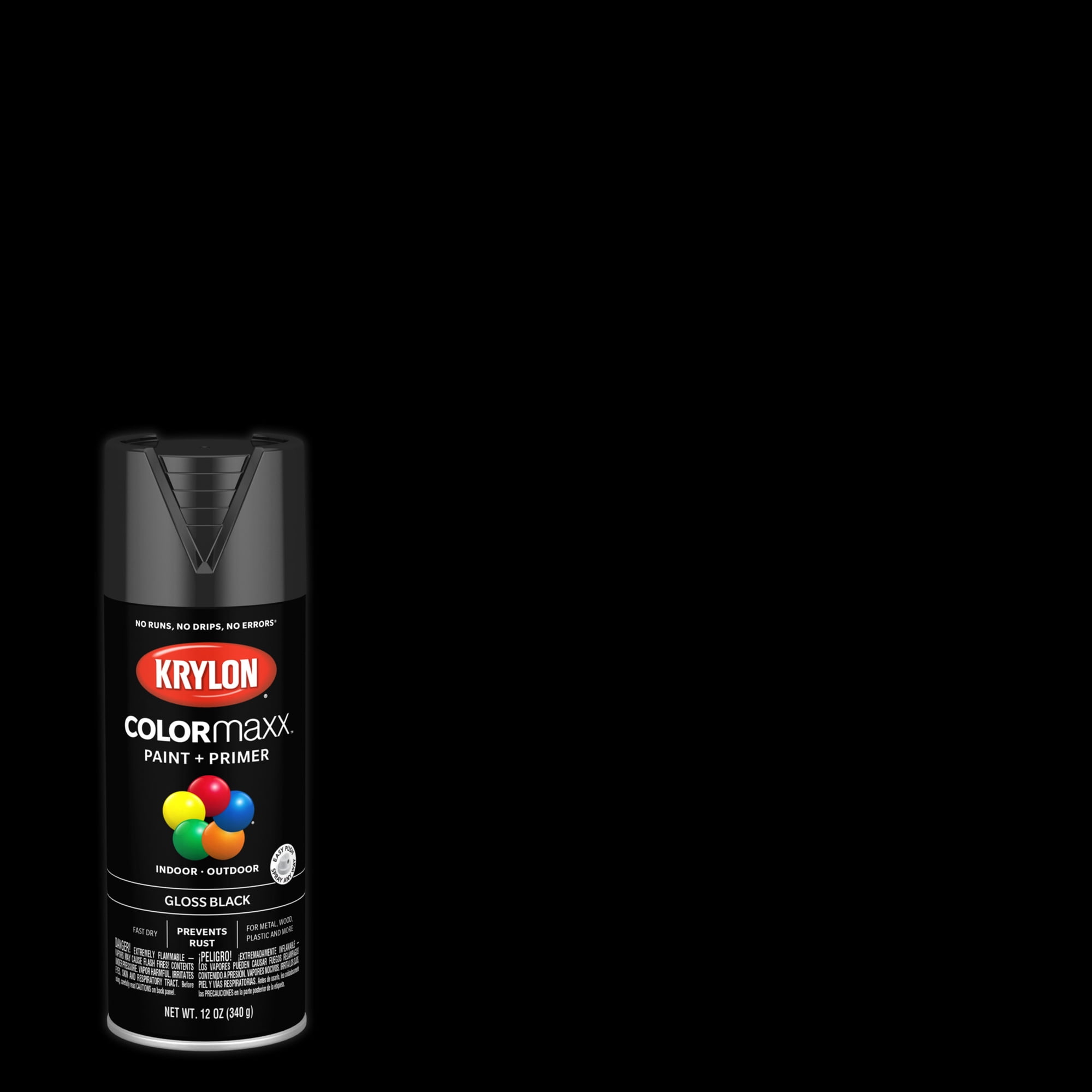 Krylon COLORmaxx Paint + Primer, Gloss, Black, 12 oz