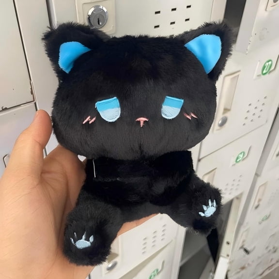 Black Cat Stuffed Animals, 5.9 inch Stuffed Animals Black Cat Plush, Cute Cat Plushies Toy, Soft Kitten Plushie Cuddle Pillow, Anime Plushie Doll, Cute Stuff Toys Gift for Girls,Boys(Blue)