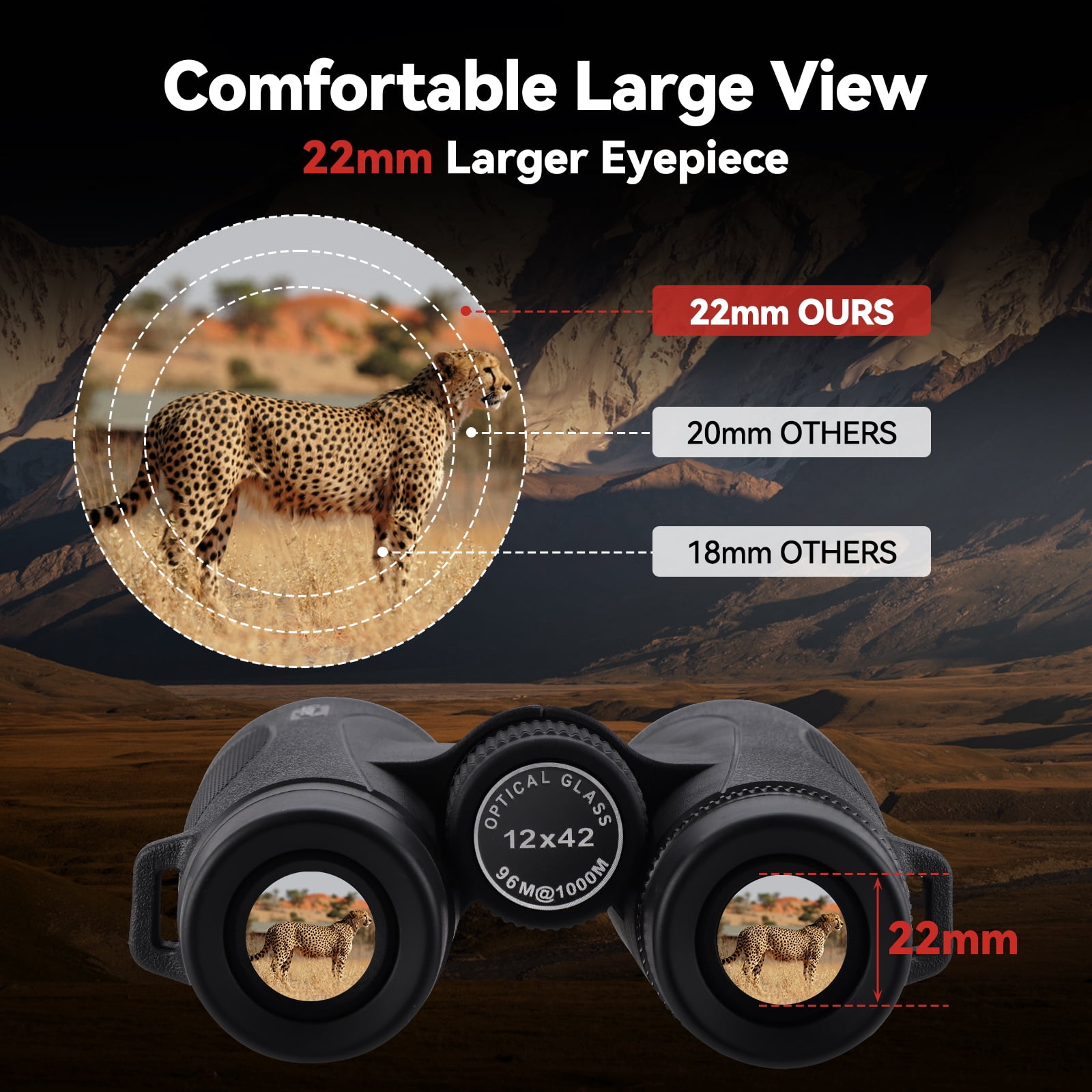 Gskyer 42mm Powerful Lightweight Waterproof Binoculars with Case and Phone Adapter, Black