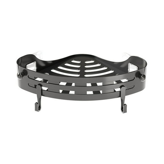 Luoshdecor Bathroom Shower Caddy , No Drill Plastic Shower Organizer with 2 Hooks for Bathroom Kitchen (Corner Shelf, Black)