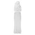 thumbnail image 5 of Two Piece Skirt Set Formal Satin Neck Sleeveless Solid Flowy Maxi Tank Top and Skirt Womens 2 Piece Outfits Summer White L, 5 of 7