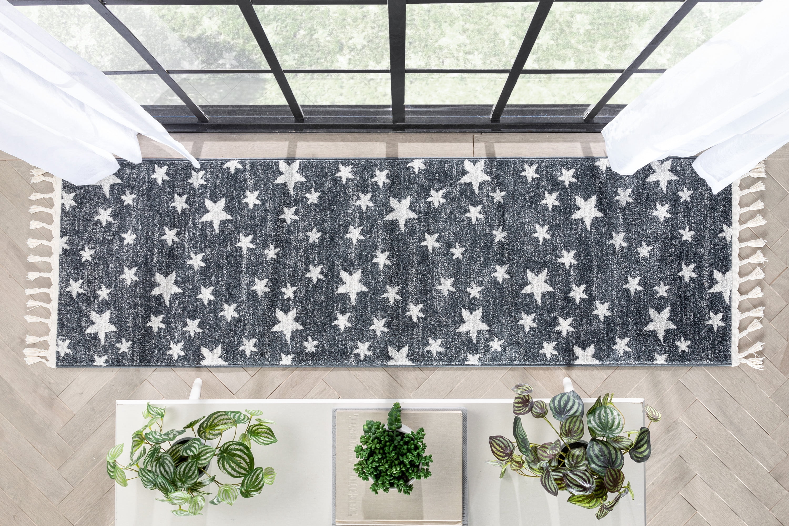 Well Woven Kennedy Stars Modern Kids Rug Grey 2'3" x 7'3" Runner Rug