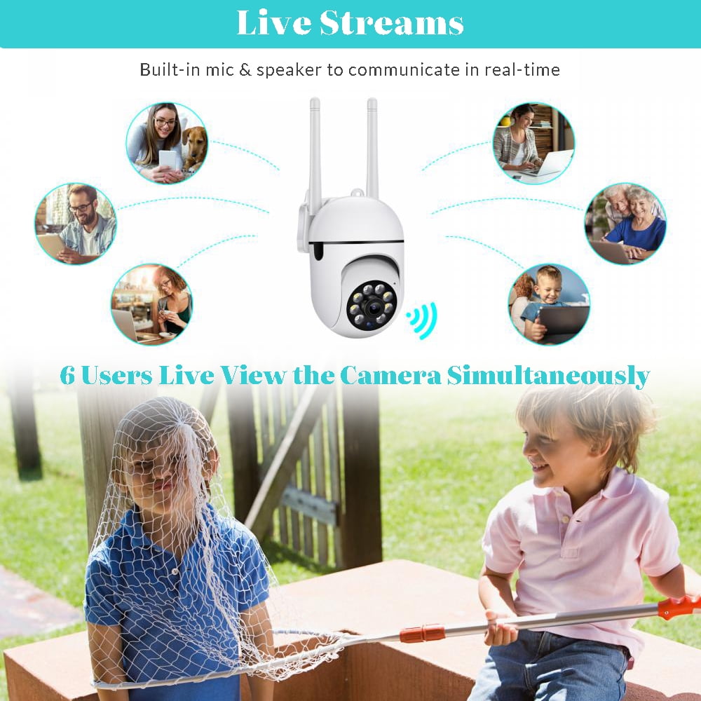 Security Camera Wireless WiFi,360° PTZ WiFi Surveillance Cameras,1080P Camera with IP66 Weatherproof,AI Motion Detection,Color Night Vision,2-Way Audio+32G SD Card