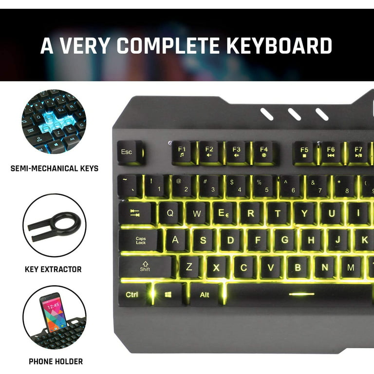Certified Used KLIM Lightning Hybrid Mechanical Gaming Keyboard, 7 Color  Backlighting, Metal Frame, Clicky Tactile Keys, Wired USB for PC, MAC, PS4  PS5 